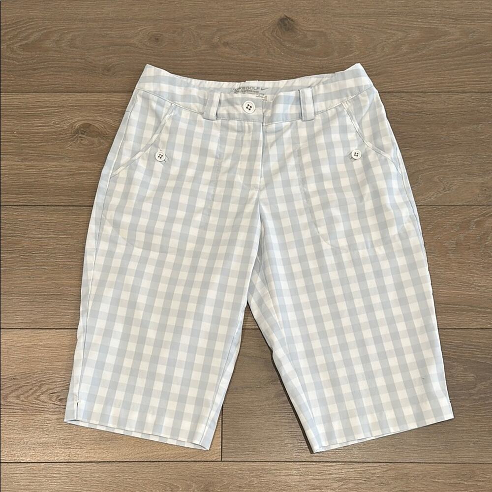 NIKE GOLF‎ Blue White Check Tour Performance Plaid Checkered Outdoor Shorts Sz 4
